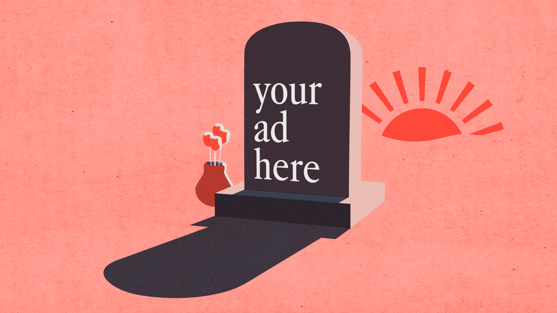 An illustration of a gravestone with YOUR AD HERE on it