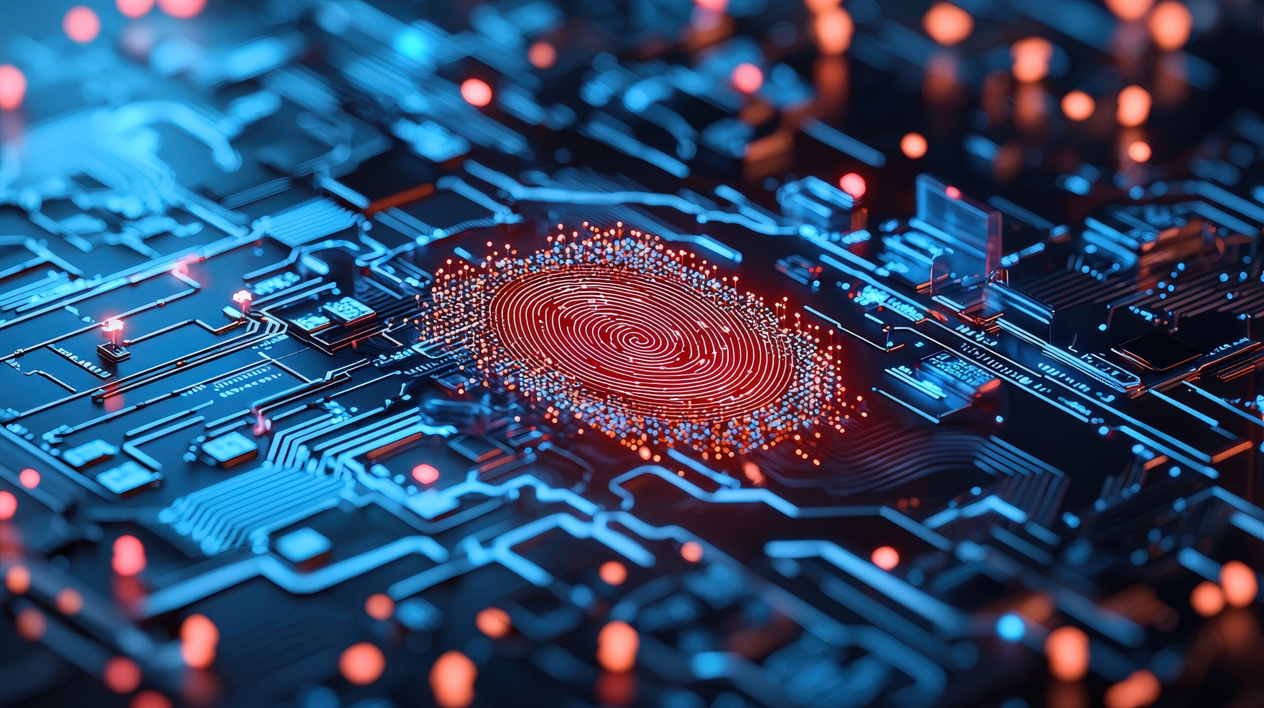 Digital thumbprint on a computer motherboard