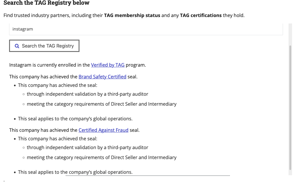 Search the TAG Registry: Instagram results
