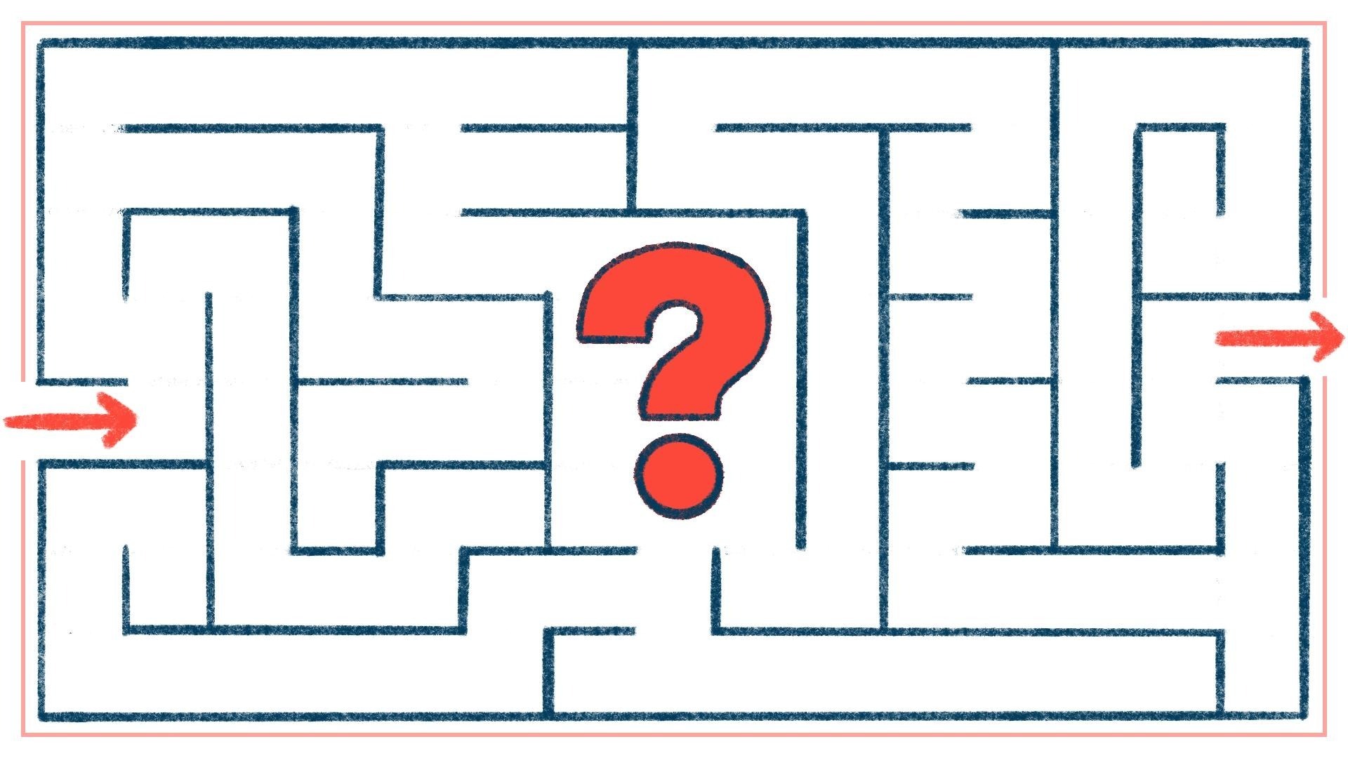 Illustration of a maze with a huge question mark in the middle